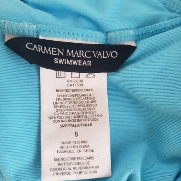CARMEN Marc Valvo Smocked Bandeau Swimdres Waterfall Solid - Picture 11 of 11